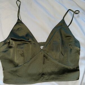 Abercrombie Cropped Satin Top in Olive Green